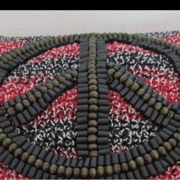 The Sak Boho Chic Crochet Drawstring Backpack Peace Sign - Picture 6 of 9